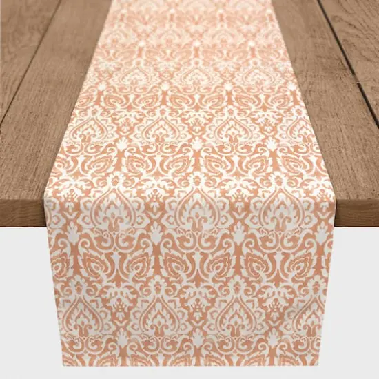 90" Orange Damask Poly Twill Table Runner {1}