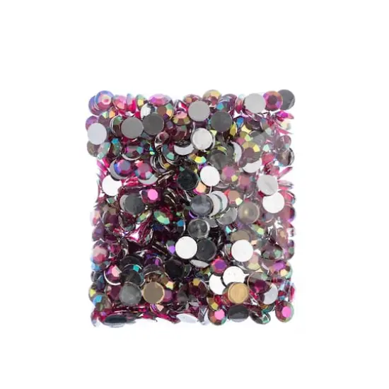 John Bead Acrylic Round Flat Back Rhinestones, 10mm Fuchsia AB {4}