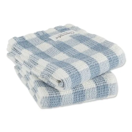 DII&reg; Checker Washed Waffle Dish Towels, 2ct. Dusty Blue {5}