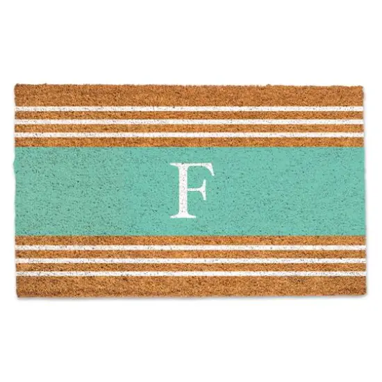 Teal Monogram Stripe Doormat F {1}