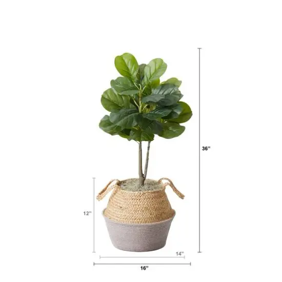 3ft. Artificial Fiddle Leaf Fig Tree With Handmade Cotton & Jute Woven Planter Set DIY Kit Gray {5}
