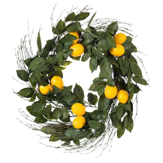 24" Green & Yellow Salal Leaf Lemon Wreath {1}