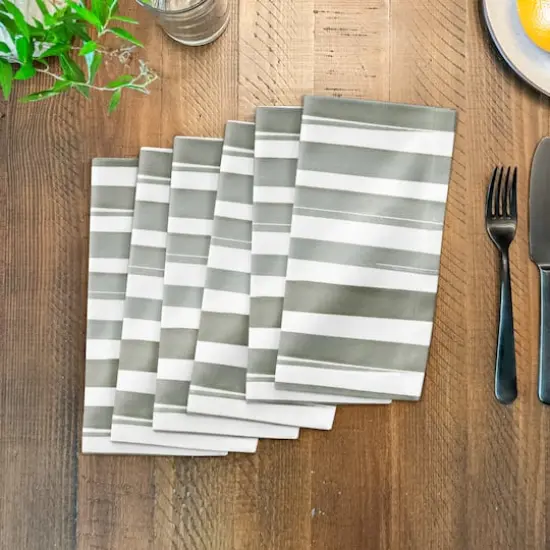 Watercolor Stripe Cotton Twill Napkin Green and White {4}