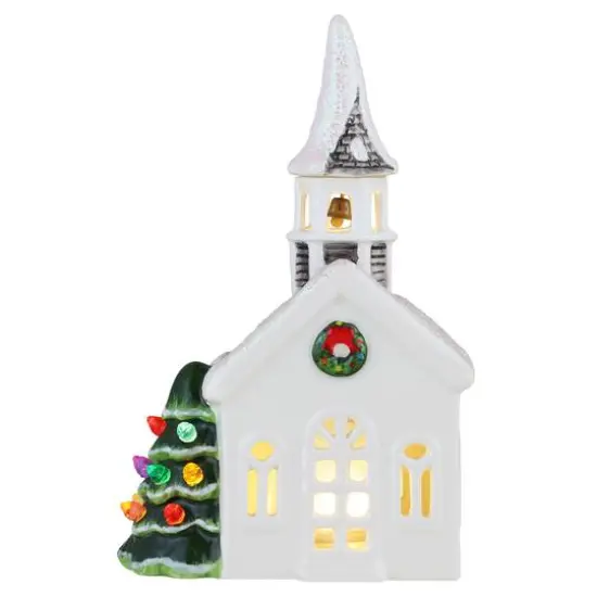 8" LED Nostalgic Ceramic Village Church {1}