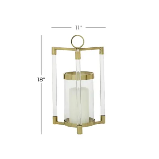 Gold Stainless Steel Contemporary Lantern, 18" x 11" x 11" {8}