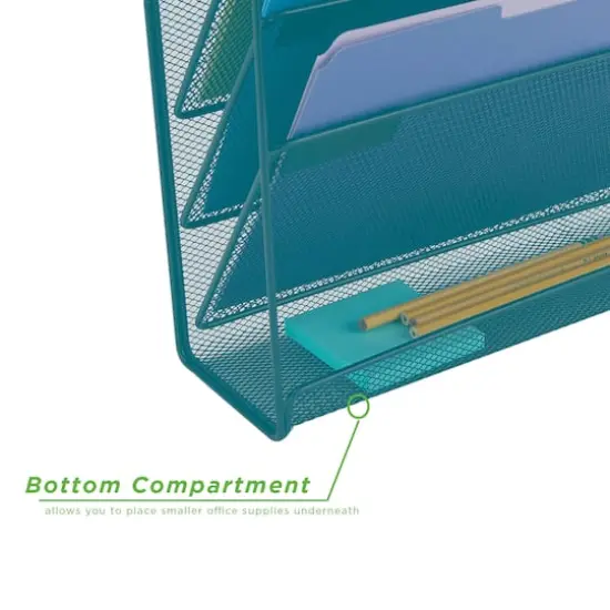 Mind Reader 6 Compartment Vertical Hanging Wall File & Chart Organizer Turquoise {6}