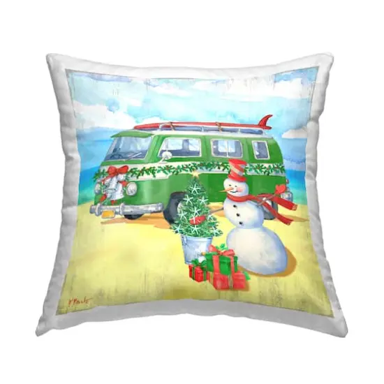 Stupell Industries Coastal Snowman Christmas Beach Throw Pillow {1}