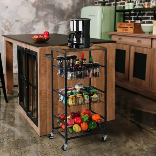 Black 4-Tier Metal Rolling Kitchen Cart {6}