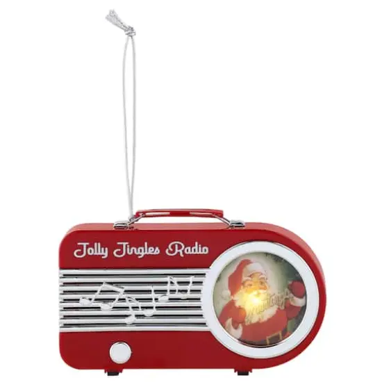 Miniature Red Vintage Radio Ornament {1}
