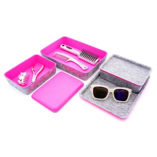 Welaxy Felt 3 Piece Drawer Organizer Bins with Lids Hot Pink {1}