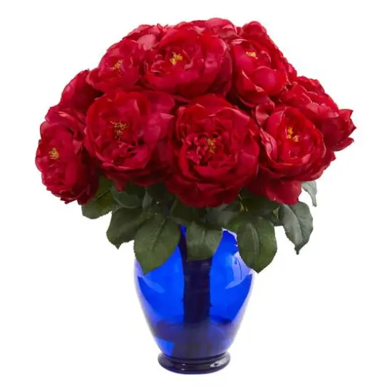 18'' Rose Artificial Arrangement in Garden Vase Red {1}