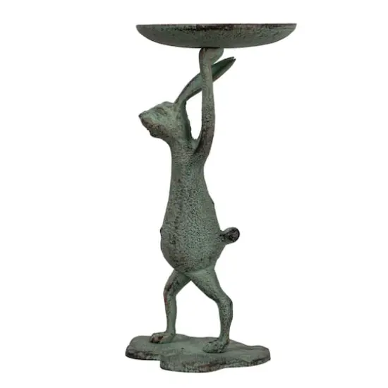 Hello Honey&reg; 10.8" Patina Finish Cast Iron Rabbit Pillar Candle Holder {6}