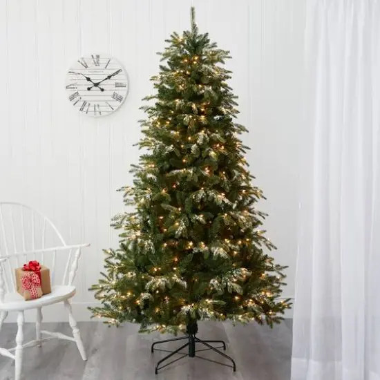 7ft. Pre-Lit Snowed Grand Teton Artificial Christmas Tree with Clear LED Lights {8}