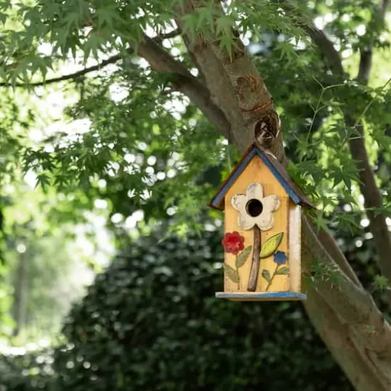 Glitzhome&reg; Distressed Wooden Birdhouse with Flower {5}