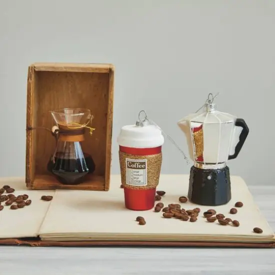 Hello Honey&reg; 3.5" Brown & Black Glass Pour Over Coffee Ornament {3}