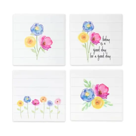 4" Floral Stoneware Tiles Set {1}
