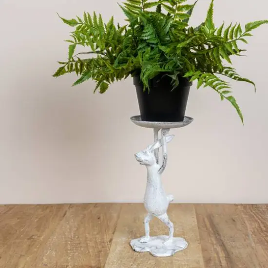 Hello Honey&reg; 11" Whitewash Finish Cast Iron Rabbit Pillar Candle Holder {3}