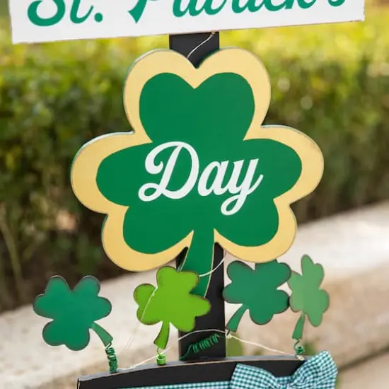 Glitzhome® 42'' Lighted St. Patrick's Wooden Shamrocks Porch Décor {6}