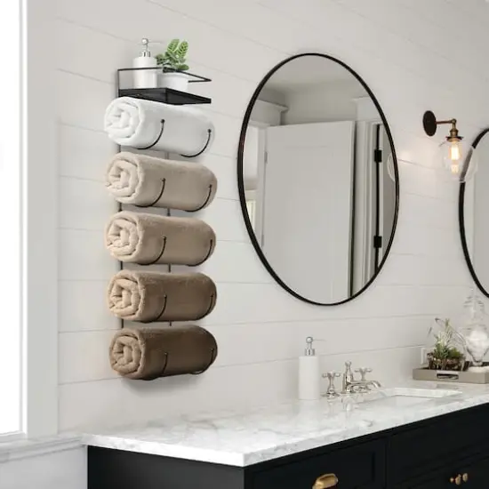 Sorbus Wall Mounted Towel Rack with Shelf Black {3}