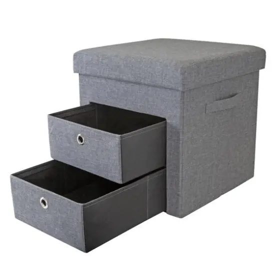 Simplify Gray 2 Drawer Collapsible Storage Ottoman {10}