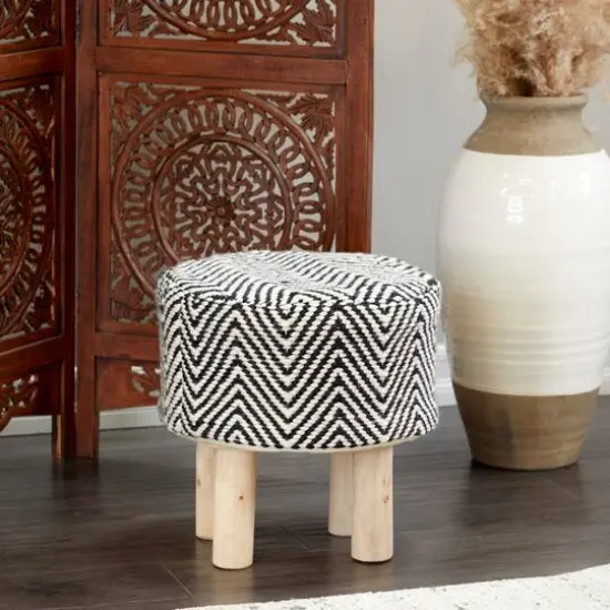 Black Wood Bohemian Stool, 16" x 16" x 17" {8}