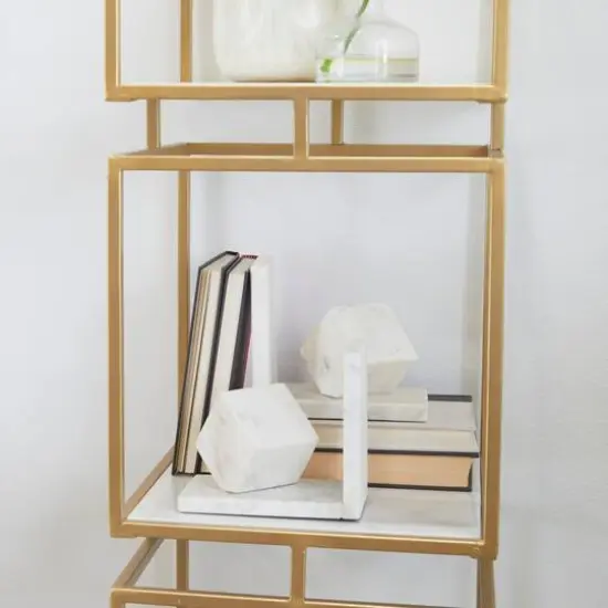CosmoLiving by Cosmopolitan 6" White Marble Cube Geometric Bookends Set {7}