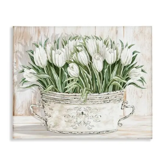 Stupell Industries Fresh White Tulip Flowers Vintage Canvas Wall Art {1}