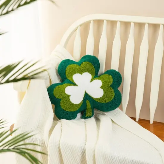 Glitzhome® 14" St. Patrick's Hooked Shamrock-Shaped Pillow {5}