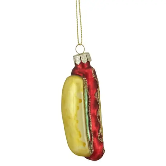 4" Hot Dog in a Bun Glass Ornament {5}