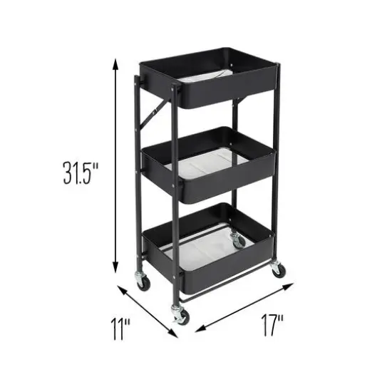 Honey Can Do Black 3-Tier Folding Cart with Wheels {11}