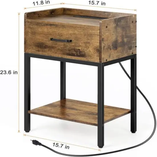 NEX&trade; 2 Layer Bedside End Table with Drawer & USB Ports {4}