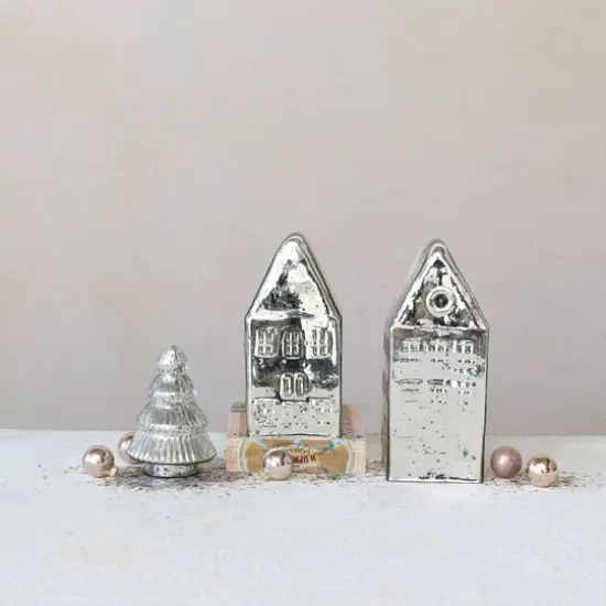 Hello Honey&reg; 5.5" Silver Round Embossed Mercury Glass Tree {3}