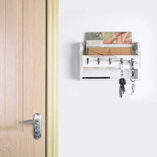 NEX&trade; Rustic White Wall Mounted Mail & Key Holder {5}