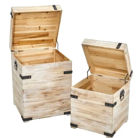 Decorative White Wash Storage Box Trunks Set {4}