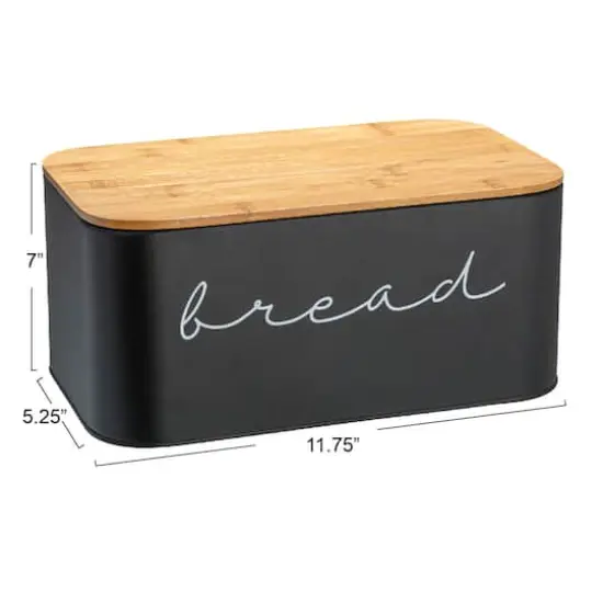 Hello Honey&reg; 11.75" Black Metal Bread Bin with Bamboo Lid {5}