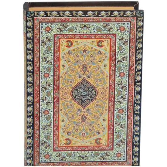 Arabesque Pattern Canvas Storage Book Box Set Green/Yellow/Red {6}