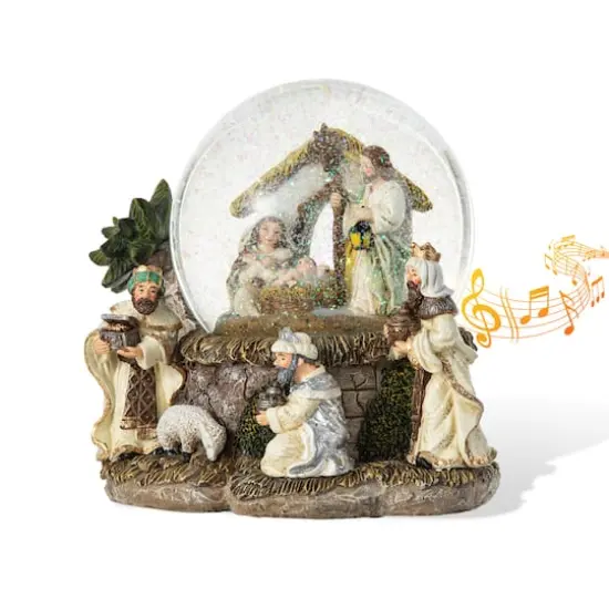 Glitzhome® Lighted Musical Snowflakes Nativity Scene Waterglobe {1}