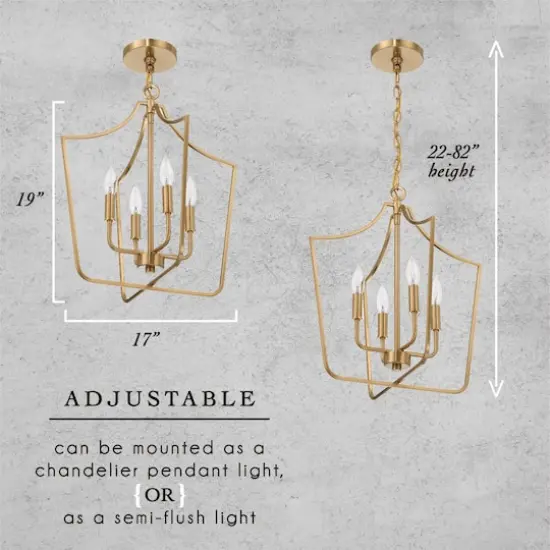 Hello Honey&reg; Constance Brushed Gold Tapered Metal 4-Light Candelabra Chandelier Style Ceiling Light {5}