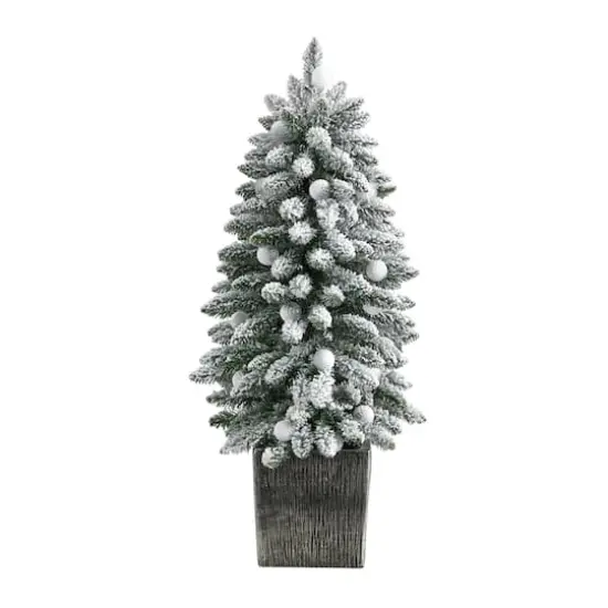 3ft. Pre-Lit Flocked Highland Fir Artificial Christmas Tree in Decorative Planter, Multicolor 20 LED Lights {4}