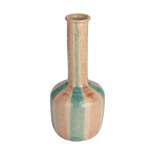 Hello Honey&reg; 14" Blue & Maroon Hand-Painted Crackle Glaze Terra Cotta Vase with Tall Neck {1}
