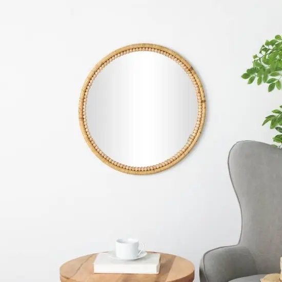 24" Brown Bamboo Wrapped Wall Mirror with Beaded Frame D&eacute;cor {3}