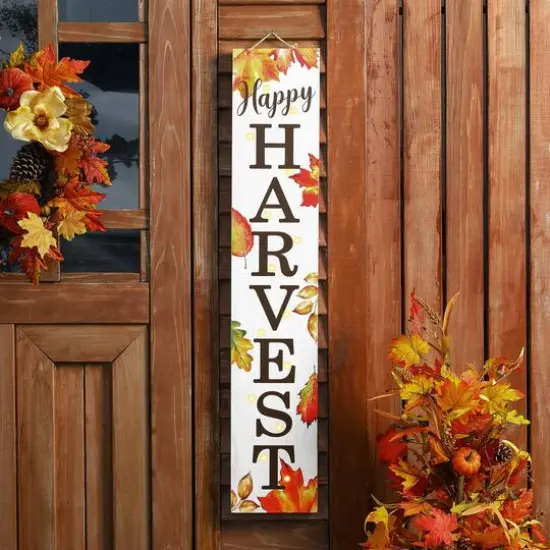 Glitzhome&reg; 42" Fall Lighted Maple Leaves Wooden Porch Sign with Timer {12}