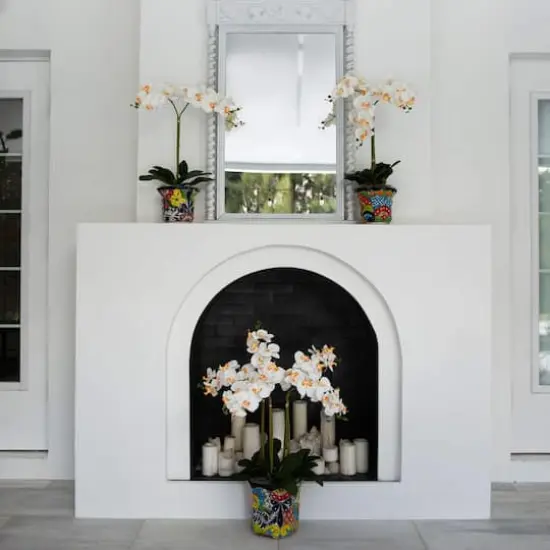 2ft. Artificial Double Orchid Arrangement in Handmade Mexican Talavera Ceramic Planter {4}