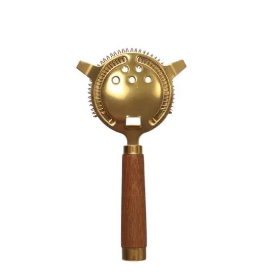 7.75" Gold Metal & Wood Cocktail Strainer by Ashland&reg; {3}