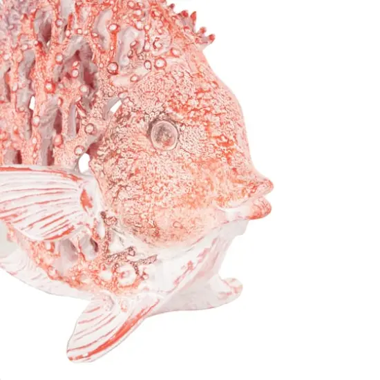 11" Textured Polystone Fish Sculpture with White Fins Red {4}