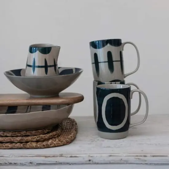 Hello Honey&reg; Mixed Black & Tan Painted Designs Stoneware Mug Set {3}