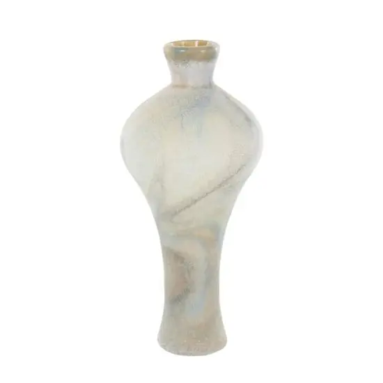Cream, Tan & Blue Distressed Glass Vase {4}