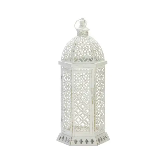 20" White Cutwork Hexagon Lantern {1}