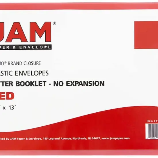 JAM Paper Booklet Plastic Envelopes with Hook & Loop Closure, 24ct. Red {5}