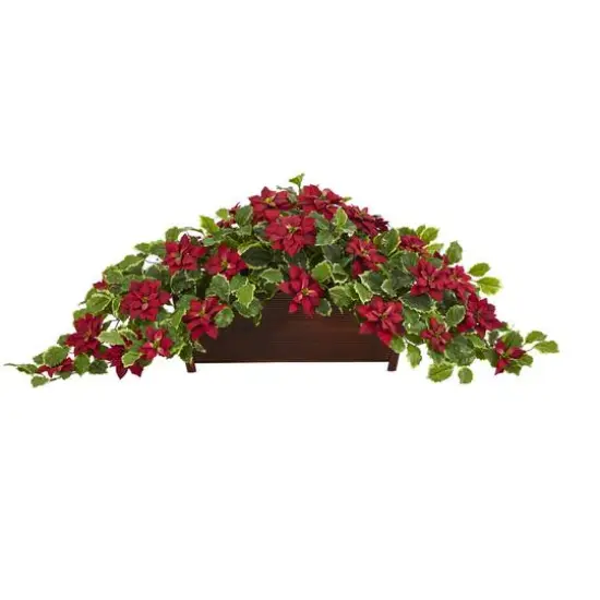 51&rdquo; Red Poinsettia & Variegated Holly Artificial Plant in Decorative Planter {1}